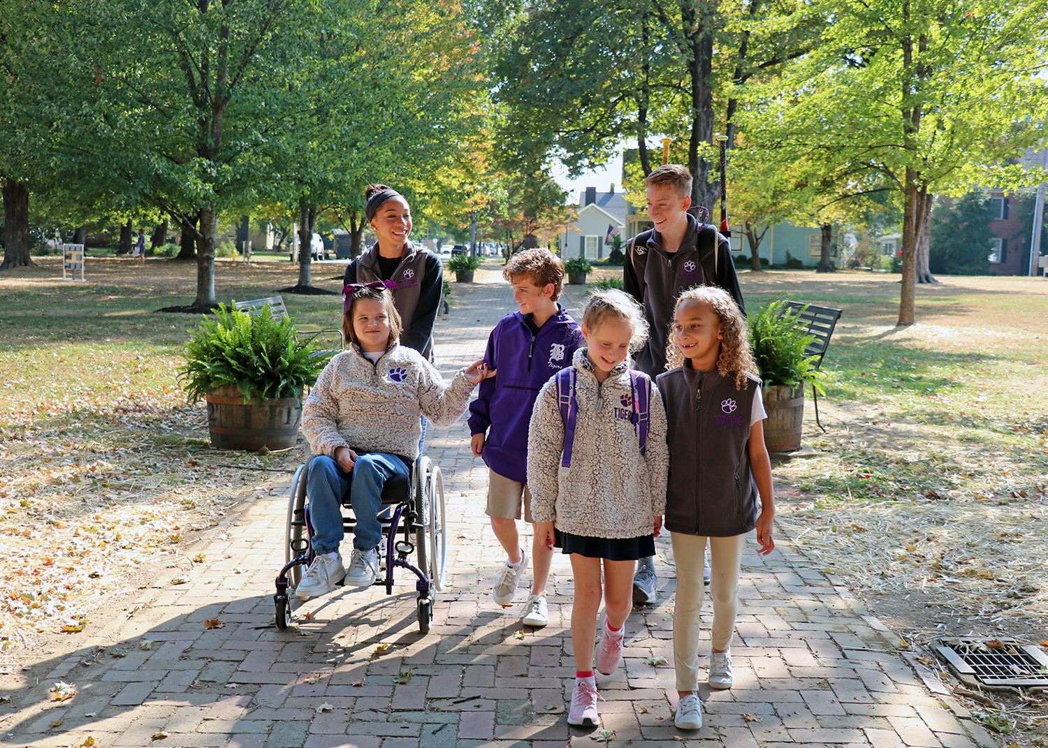 Six Bardstown students walking in group through town